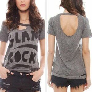 Chaser Glam Rock Distressed Cut Out T-Shirt XS Destroyed